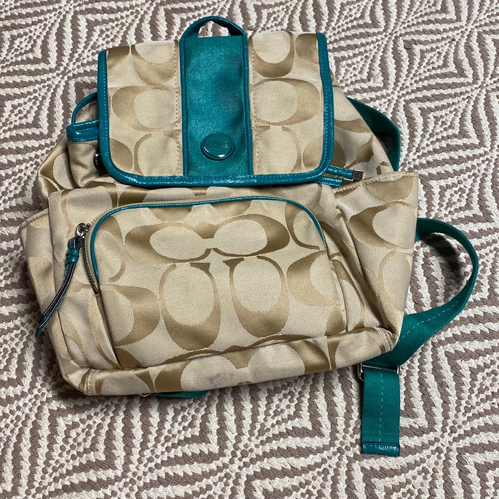 Coach backpack bright jade and khaki bag